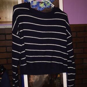 Navy blue and white stripped,cropped sweater.